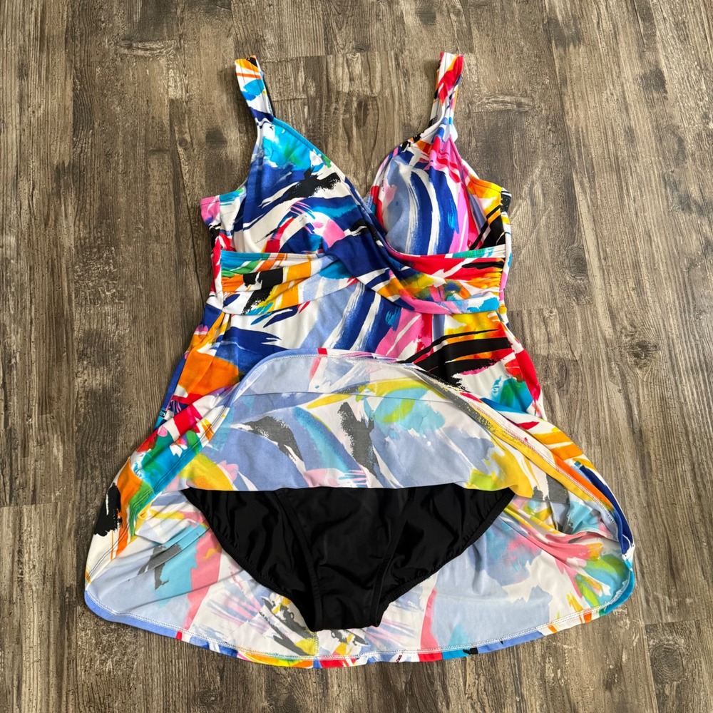 Suddenly Slim by Catalina Women Multicolor Modest Vacation Swim Dress XL 16-18 - Picture 5 of 9